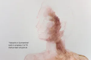 Natascha In Summertime WIP 3/15: The second layer is added in the same manner as the first, to deepen the shadows.