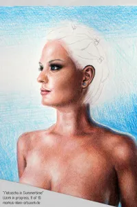 Natascha in Summertime WIP 11/15: Preparing the background using the watercolor technique.