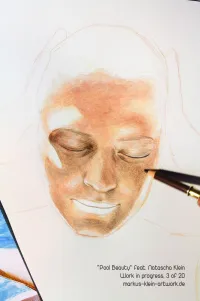 Pool Beauty Natascha WIP 3/20: Added several skin layers on top of the underpainting.