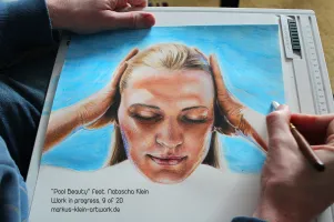 Pool Beauty Natascha WIP 9/20: Drawing the waves highlights.